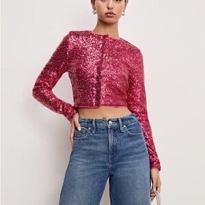 Good American Fuchsia Sequin Crop Top NWT